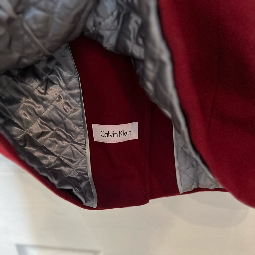 Calvin Klein Red Coat size Small. Asymmetrical zip up coat/lined warm jacket - Picture 15 of 16